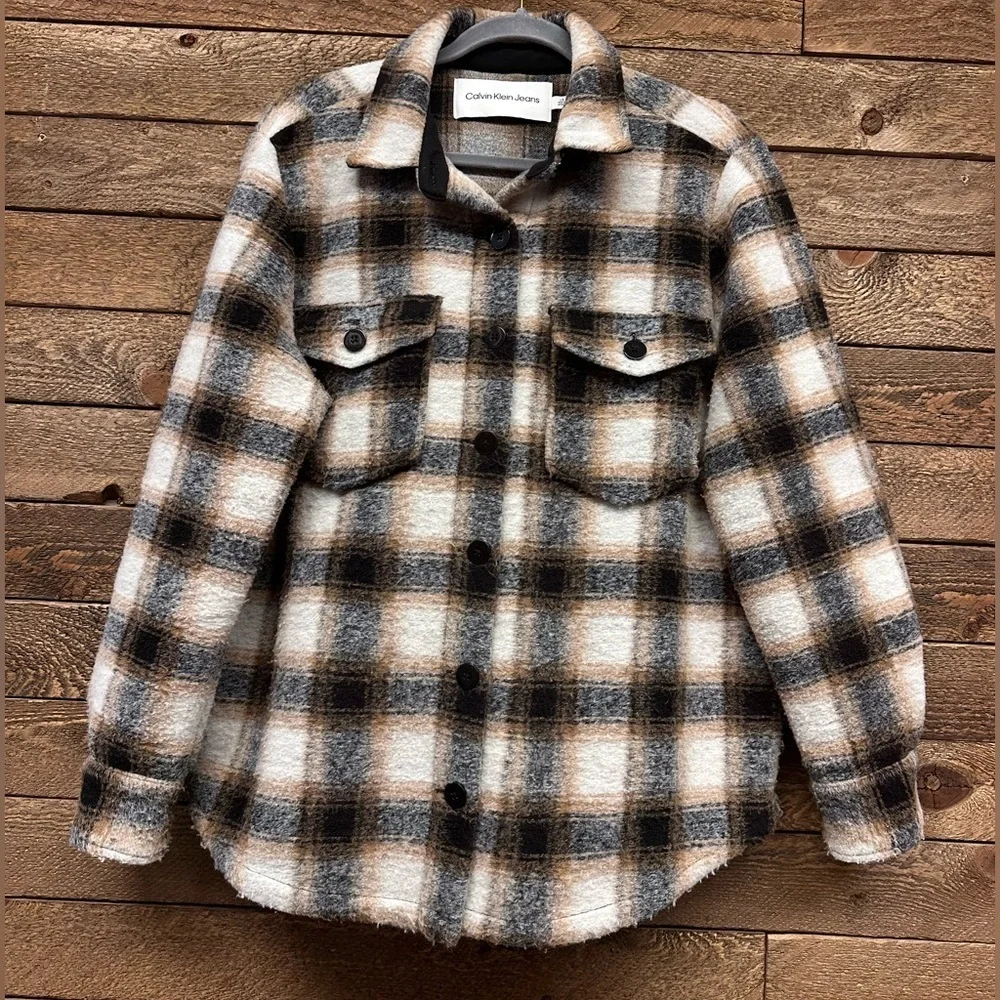 Calvin Klein Jeans Women's Checkered Utility Jacket - Black and brown